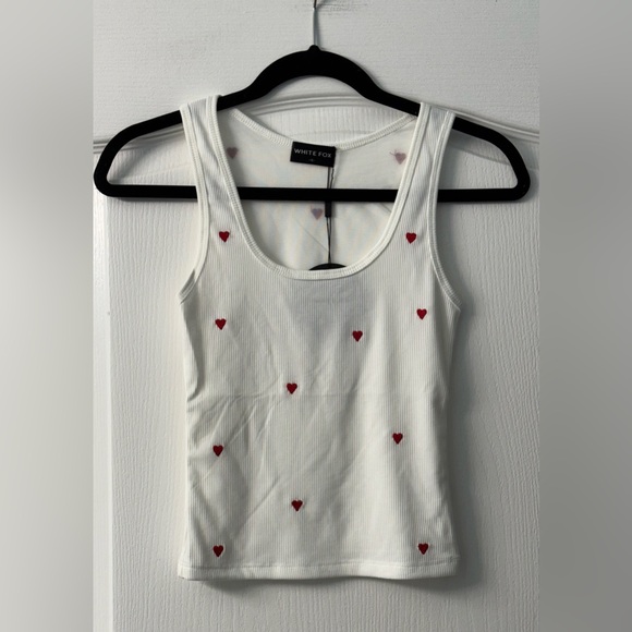 White Fox Do It For Me Ribbed Tank Top in
White with Red Hearts - Picture 7 of 11